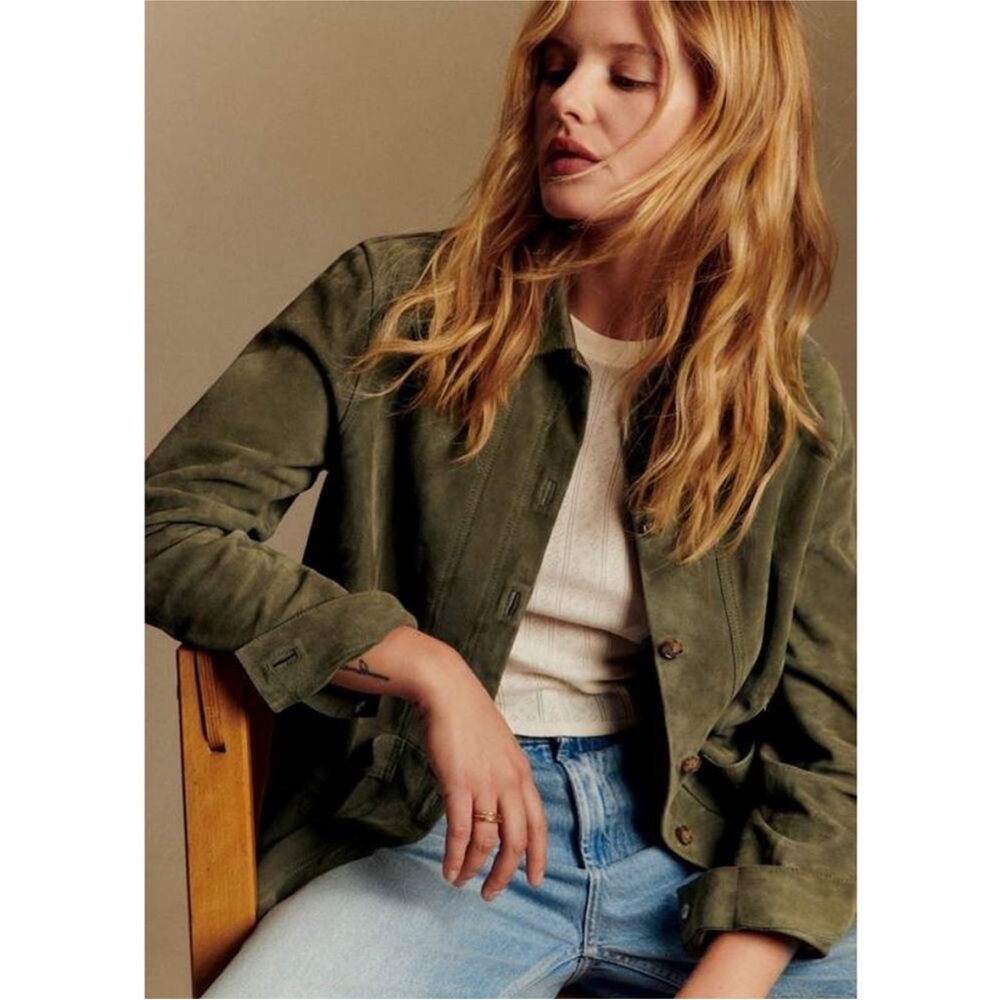 Sezane will jacket suede olive green medium